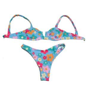 Summer flower strapless bikini set